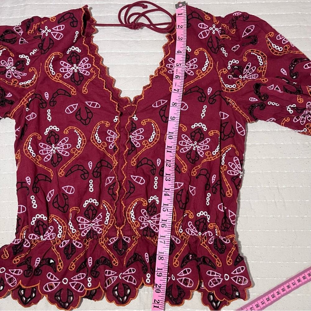 Anthropologie Women’s Deep Red Eyelet Blouse XS - Picture 9 of 10